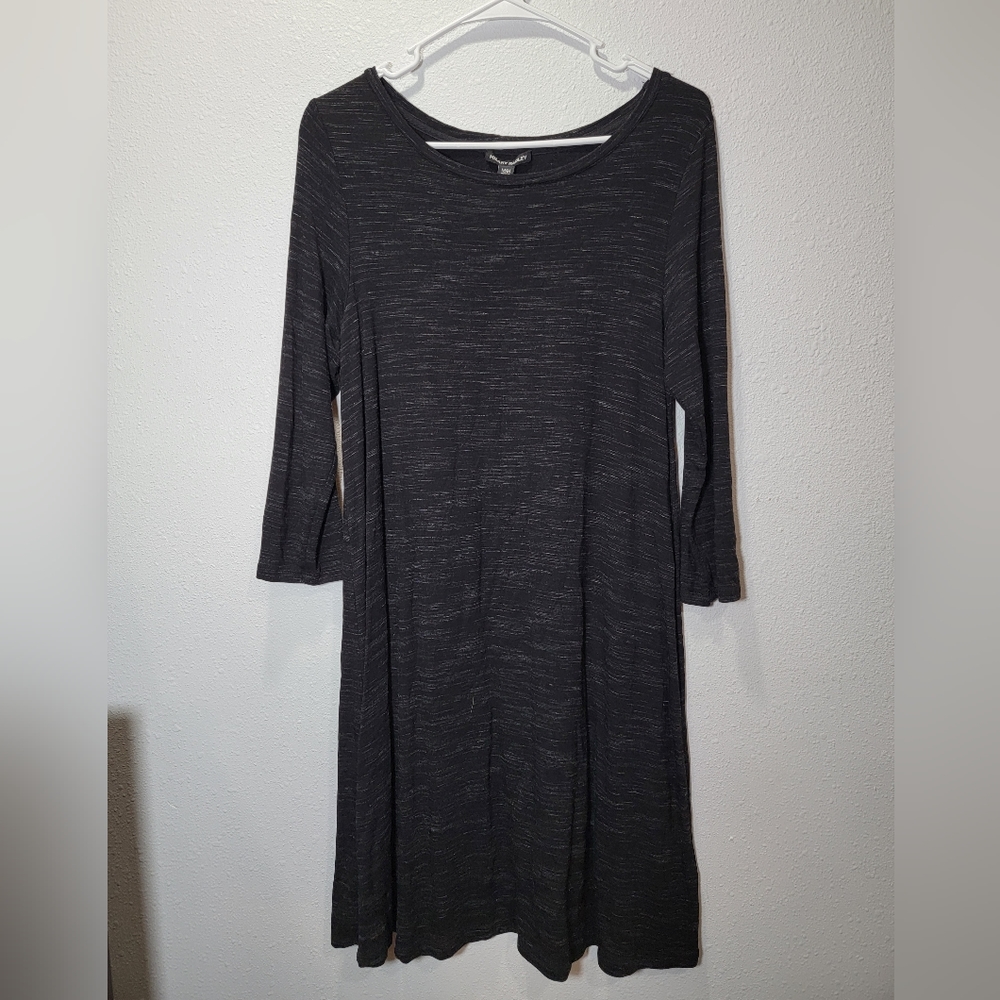 Hilary Radley Womens Black Space Dye Long Sleeve Swing Dress Sz Medium